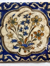 12 polychrome Kubachi pottery tiles with floral design, Dagestan, 19th C.