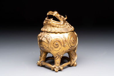 A finely cast Chinese gilt-bronze 'luduan' censer, possibly Ming