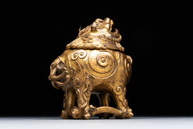 A finely cast Chinese gilt-bronze 'luduan' censer, possibly Ming