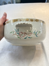 A Chinese famille rose armorial tureen and cover with the arms of Backwell quartering Tyringham for the English market, Qianlong, ca. 1740