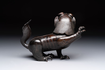 A rare Chinese bronze lion-form censer, Southern Song