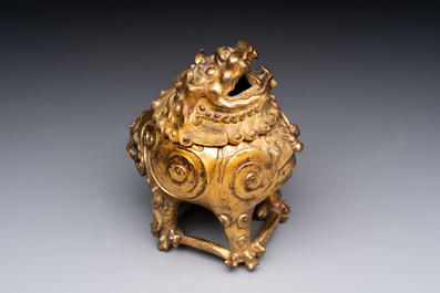 A finely cast Chinese gilt-bronze 'luduan' censer, possibly Ming