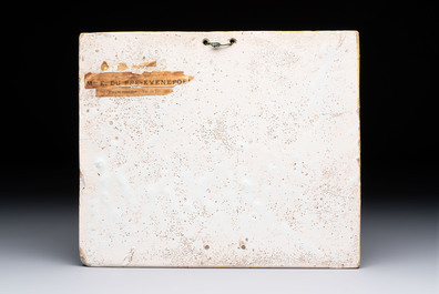 A blue and white Dutch Delft 'View of Brussels' plaque, 19th C.