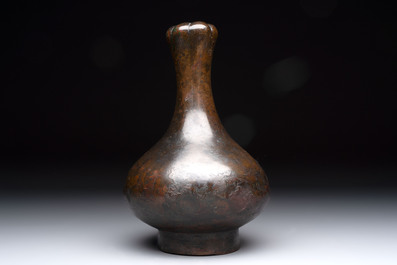 A Chinese bronze garlic-head 'hu' wine vessel, Han