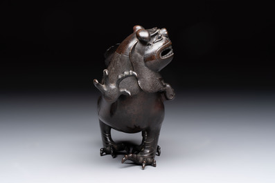 A rare Chinese bronze lion-form censer, Southern Song