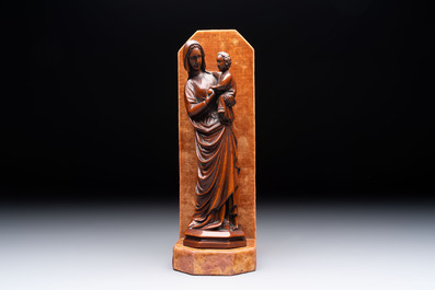 A carved boxwood sculpture of Madonna and Child, France or Italy, 19th C.