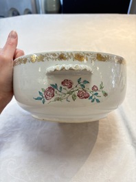 A Chinese famille rose armorial tureen and cover with the arms of Backwell quartering Tyringham for the English market, Qianlong, ca. 1740