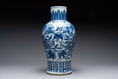 A Chinese blue and white 'dragon' vase, 19th C.