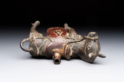 A rare Chinese partly gilt-lacquered bronze horse-from incense holder, Yuan/early Ming
