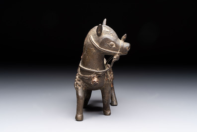 A rare Chinese partly gilt-lacquered bronze horse-from incense holder, Yuan/early Ming