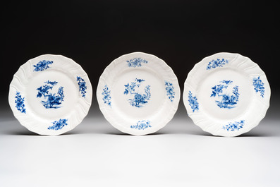 13 blue and white Tournai porcelain plates with floral design, 18/19th C.