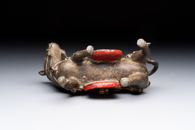A rare Chinese partly gilt-lacquered bronze horse-from incense holder, Yuan/early Ming