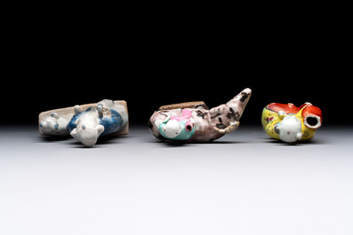 Nine Chinese blue, white, celadon-glazed and famille rose figures, 18/19th C.