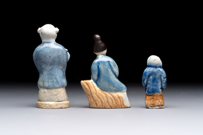 Nine Chinese blue, white, celadon-glazed and famille rose figures, 18/19th C.