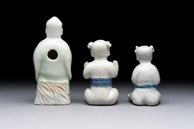 Nine Chinese blue, white, celadon-glazed and famille rose figures, 18/19th C.