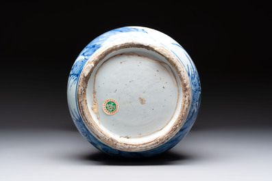 A Chinese blue and white vase with birds among flowering branches, Kangxi
