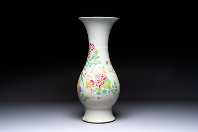 A large Chinese famille rose 'bird among flowering branches' vase, Yongzheng