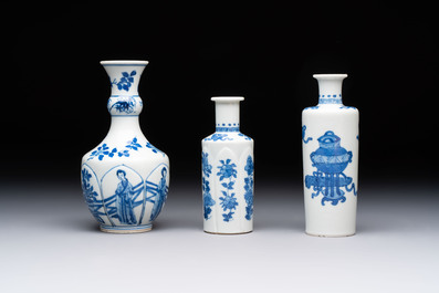Five Chinese blue and white vases, jade 玉 marks, Kangxi and later