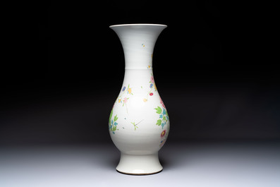 A large Chinese famille rose 'bird among flowering branches' vase, Yongzheng