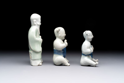 Nine Chinese blue, white, celadon-glazed and famille rose figures, 18/19th C.