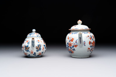 Three Chinese Imari-style covered teapots and a blue and white milk jug, Kangxi/Qianlong