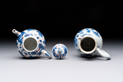 Three Chinese Imari-style covered teapots and a blue and white milk jug, Kangxi/Qianlong