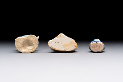 Nine Chinese blue, white, celadon-glazed and famille rose figures, 18/19th C.