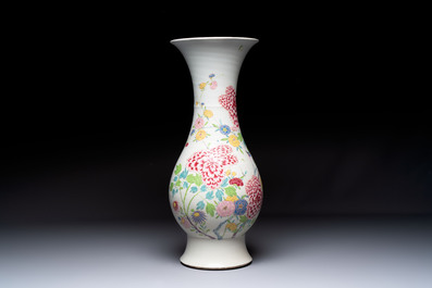 A large Chinese famille rose 'bird among flowering branches' vase, Yongzheng