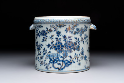 A Chinese blue and white gilt-decorated wine cooler, Qianlong