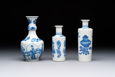 Five Chinese blue and white vases, jade 玉 marks, Kangxi and later