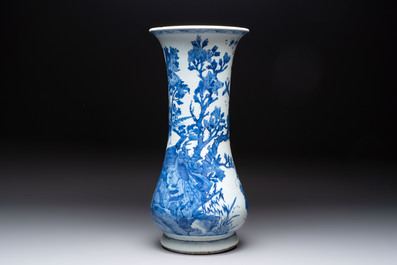 A Chinese blue and white vase with birds among flowering branches, Kangxi