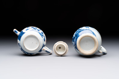 Three Chinese Imari-style covered teapots and a blue and white milk jug, Kangxi/Qianlong
