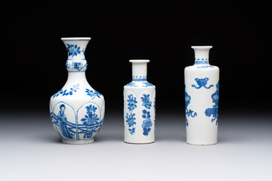 Five Chinese blue and white vases, jade 玉 marks, Kangxi and later