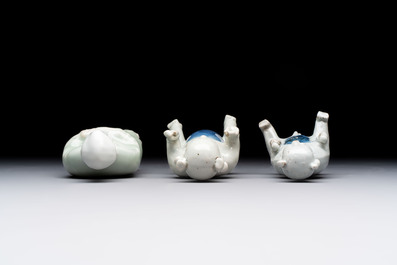Nine Chinese blue, white, celadon-glazed and famille rose figures, 18/19th C.