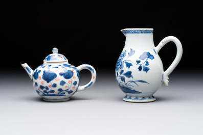 Three Chinese Imari-style covered teapots and a blue and white milk jug, Kangxi/Qianlong
