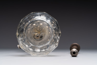 An Ottoman silver-mounted cut-glass hookah with an enamelled silver mouthpiece, 19th C.
