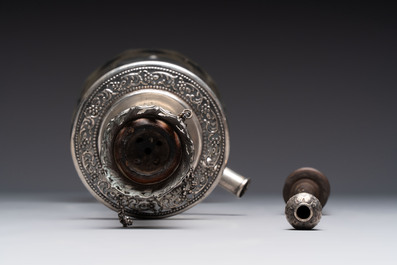 An Ottoman silver-mounted cut-glass hookah with an enamelled silver mouthpiece, 19th C.