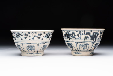 Four Annamese or Vietnamese blue and white bowls with floral design from the Hoi An shipwreck, 15/16th C.