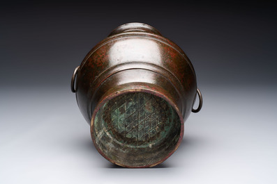 A fine Chinese archaistic bronze 'hu' vase, Song/Yuan