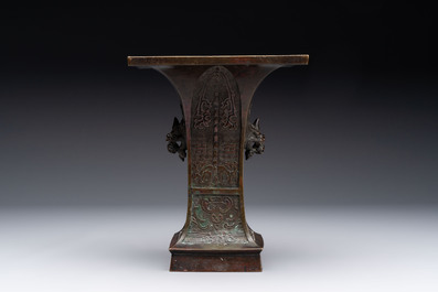 A rare Chinese archaistic bronze vase, 'Fanghu 方壺', Ming