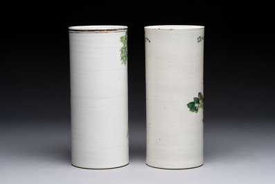 Four Chinese famille rose hat stands with figures and birds among blossoming branches, Republic