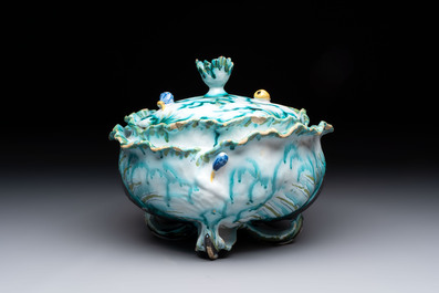 A polychrome Brussels faience 'cabbage' tureen and cover, 18th C.