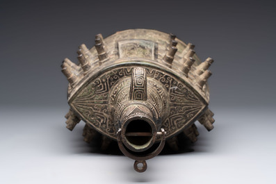 A large Chinese archaistic inscribed bronze bell, 'Zhong 鐘', Ming