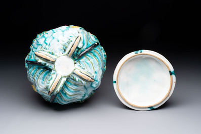 A polychrome Brussels faience 'cabbage' tureen and cover, 18th C.