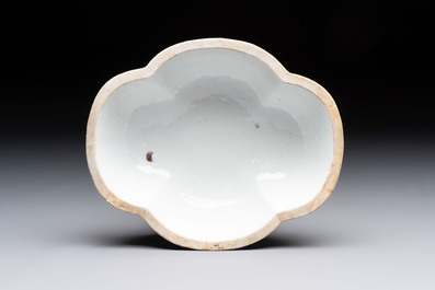 A Chinese famille rose 'gu' vase and a robin's egg-glazed tripod double-walled warming bowl, Qianlong mark, 19/20th C.