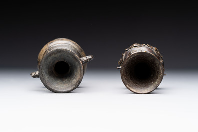 Two Chinese bronze miniature vases, Yuan/Ming