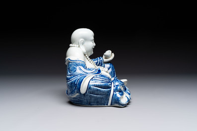A Chinese blue and white Milefo Buddha, Zeng Long Sheng 曾龍昇 mark, 20th C.