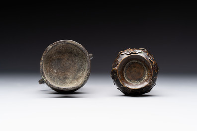 Two Chinese bronze miniature vases, Yuan/Ming