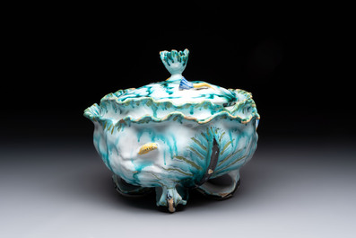 A polychrome Brussels faience 'cabbage' tureen and cover, 18th C.