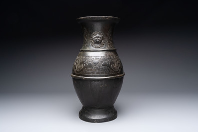 A large Chinese archaistic bronze 'hu' vase, Ming